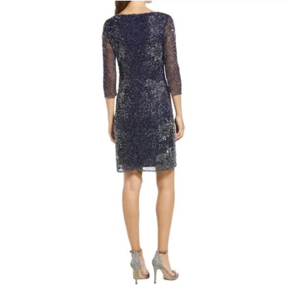 PISARRO NIGHTS NORDSTROM Women's Navy Beaded V-Neck Cocktail Dress Size 14 - Picture 2 of 10